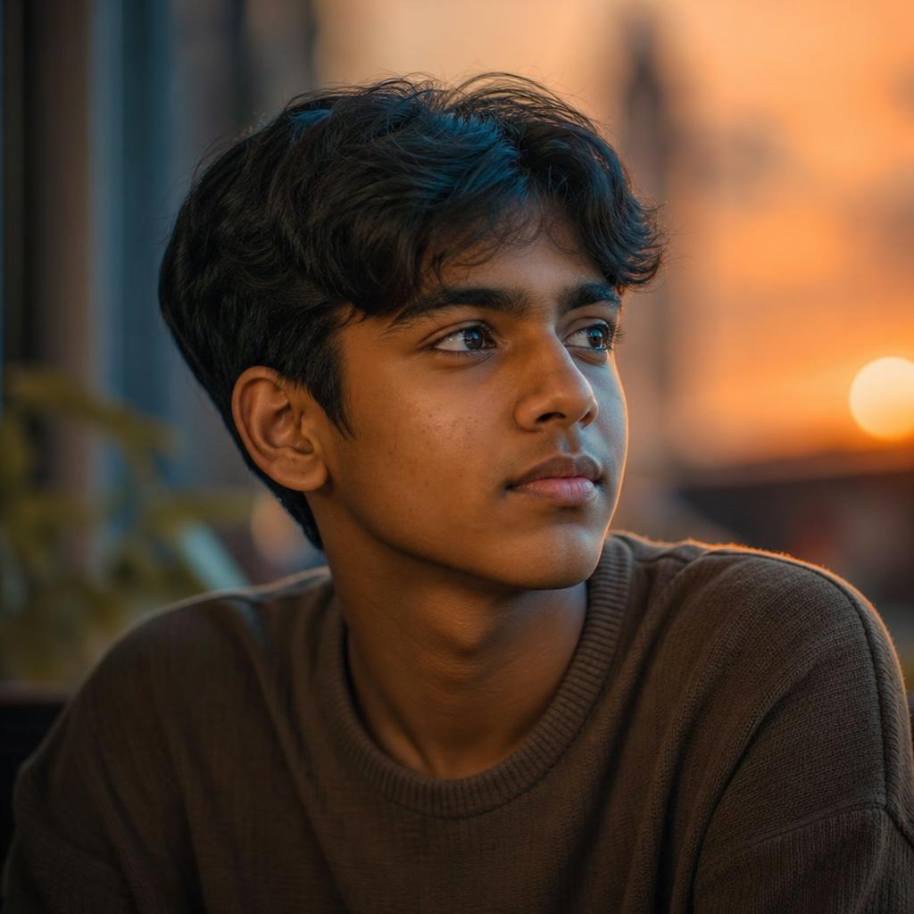 A thoughtful teenager at sunset